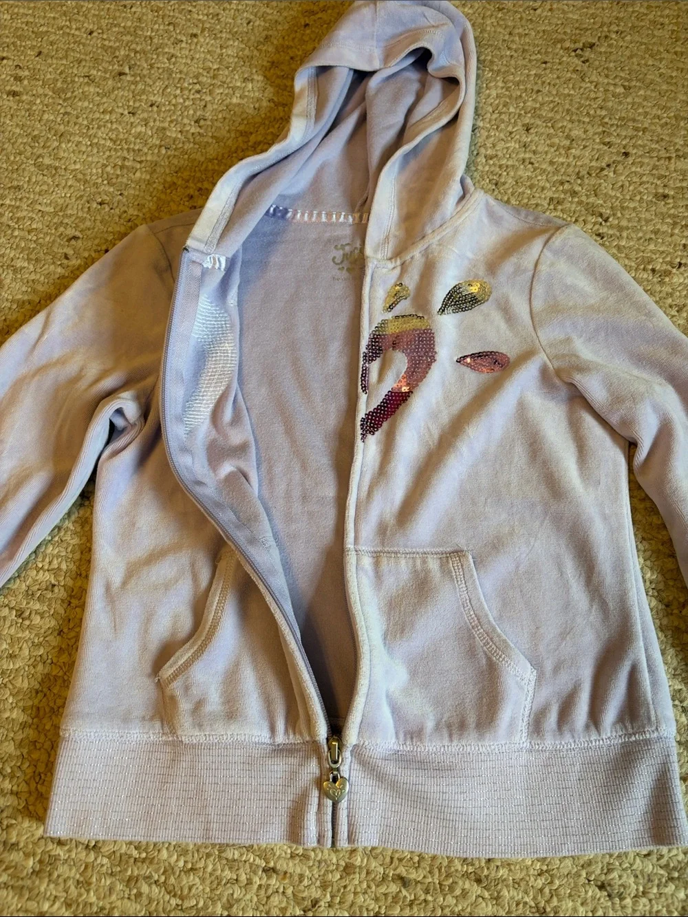 Justice Girls Lavender Sequin Heart Zip Hoodie
